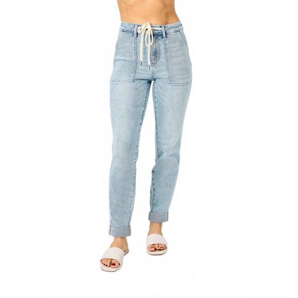 NEW JUDY BLUE high waist vintage double cuffed jogger in light wash - Picture 1 of 6